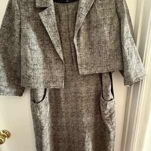 Kasper Gray Dress and Cropped Blazer Jacket Business Set w/ Pockets